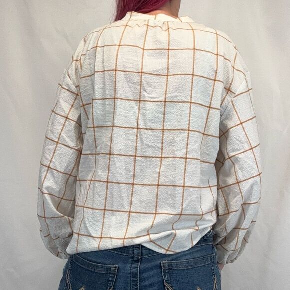 a new day Women's Balloon Sleeve Peasant Blouse Cream Golden Yellow M Med Medium - Picture 2 of 14